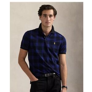 Polo Ralph Lauren Men’s Custom Slimfit Navy and Black Checkered Polo Shirt